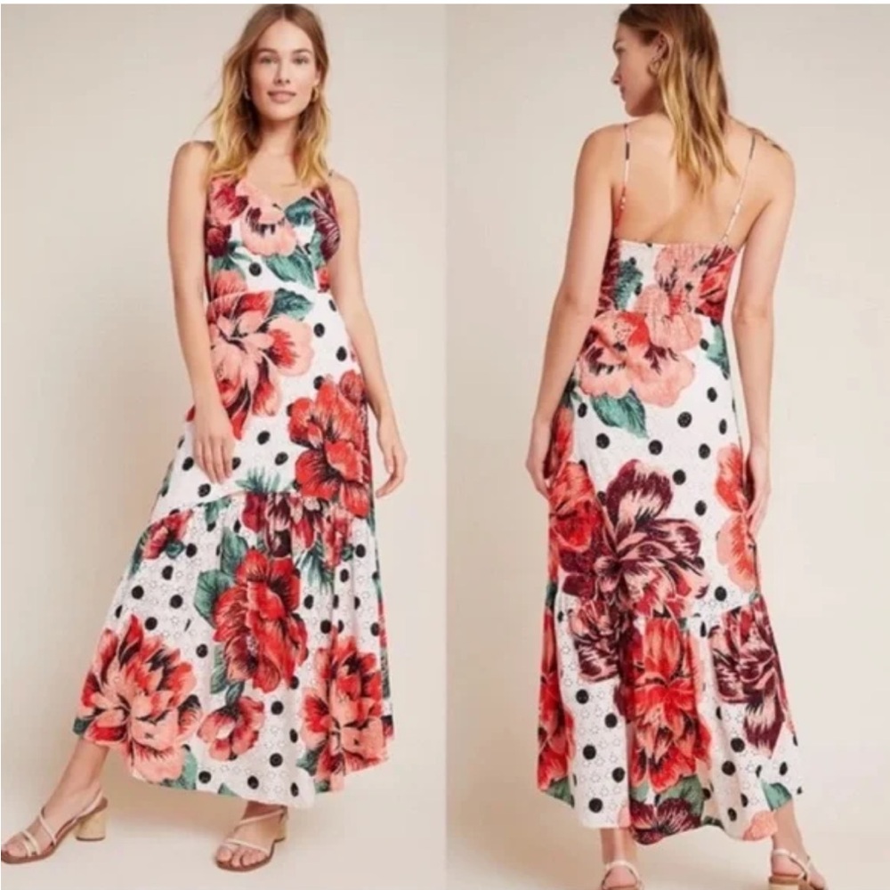 Anthropologie Farm Rio Riviera Eyelet Floral Dress Size 0